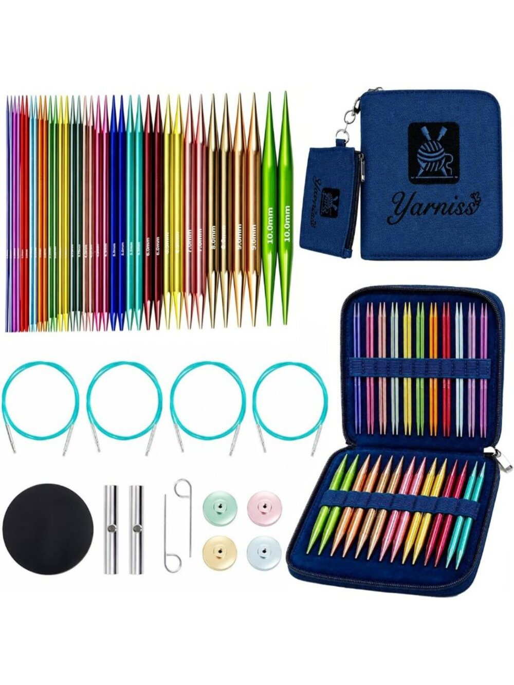 18 Pairs Circular Knitting Needles with Swivel Cable, US Sizes 0-15, Craft Tools